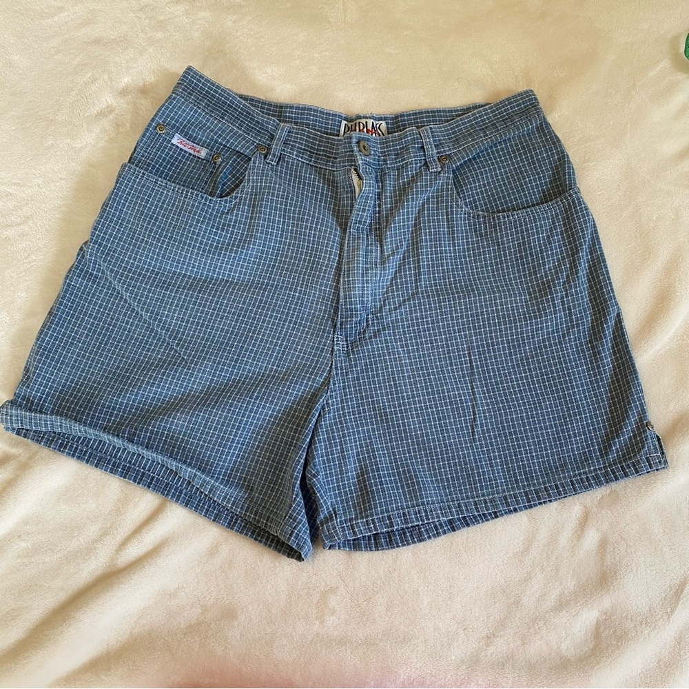 Blue Plaid Denim Shorts- Bill Blass